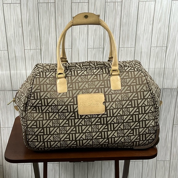 Anne Klein Bags Anne Klein Jacquard Brown Wheeled Duffle Bag Poshmark